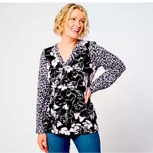 Belle by Kim Gravel Pink Fitted Wrap Blouse with Long Sleeves